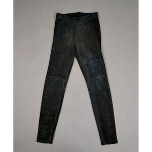 Elie Tahari Suede Leather Pant Women Small Black Slim Legging Lambskin Moto Goth
